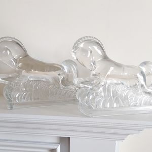 Pair (2) Vintage Glass Horse Bookends